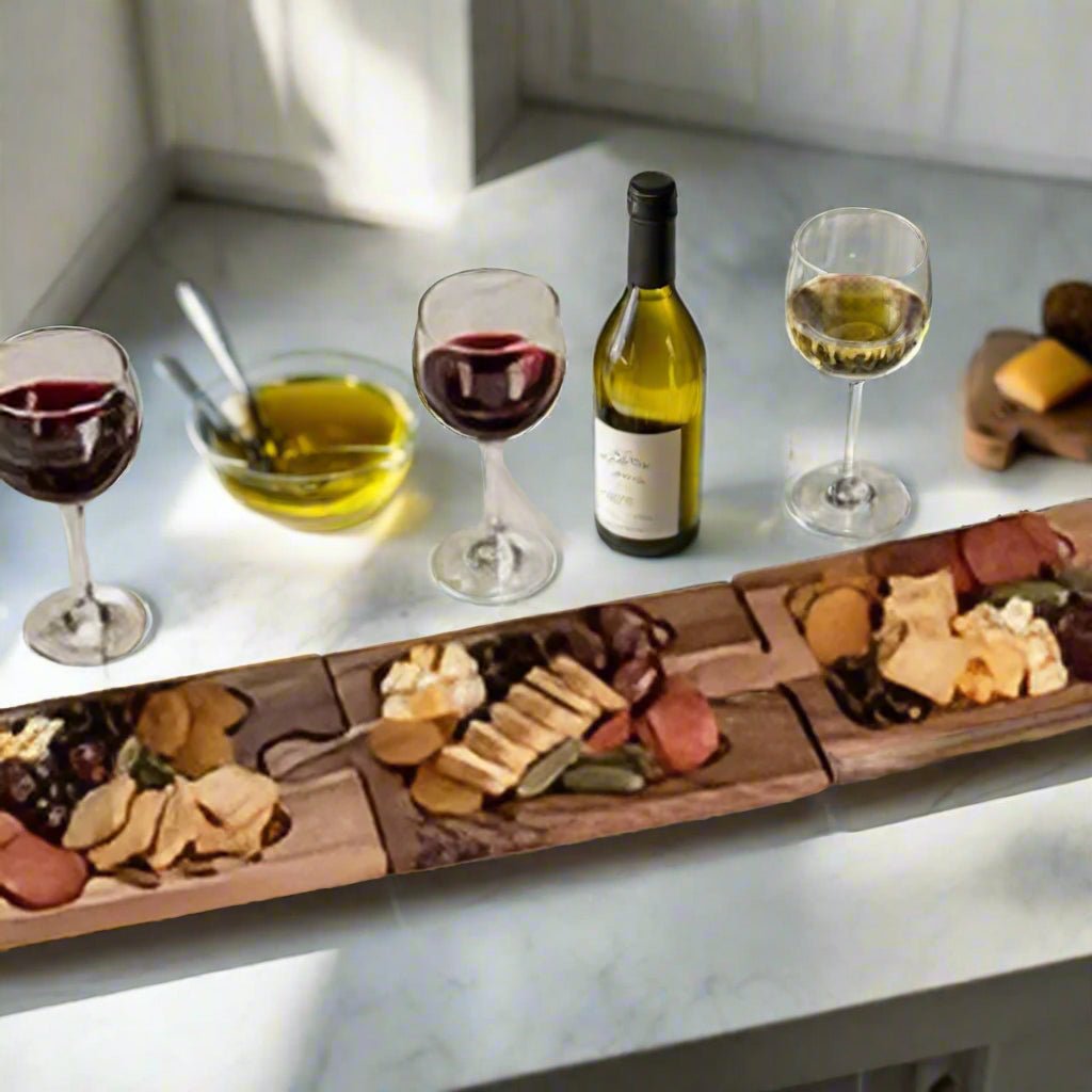 Puzzle Shaped Charcuterie / Wine Glass Holder Interlocking Board - themonogram manor 