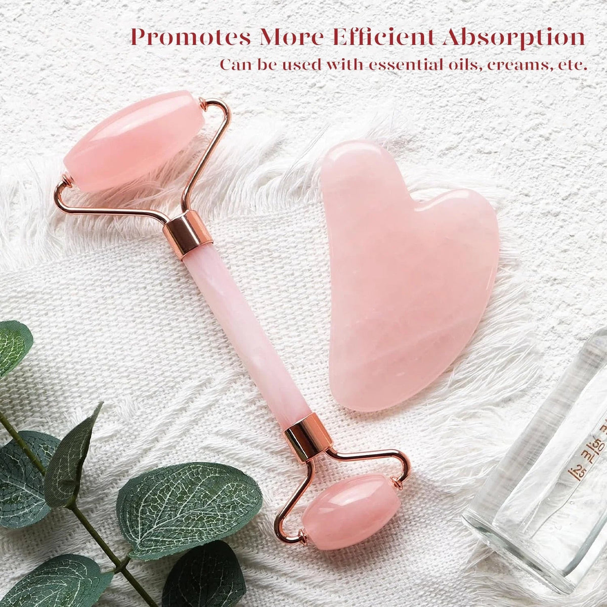 Jade Roller & Gua Sha, Natural Jade Face Roller Gua Sha Facial Tools Skin Care Massager, Pink - themonogram manor 