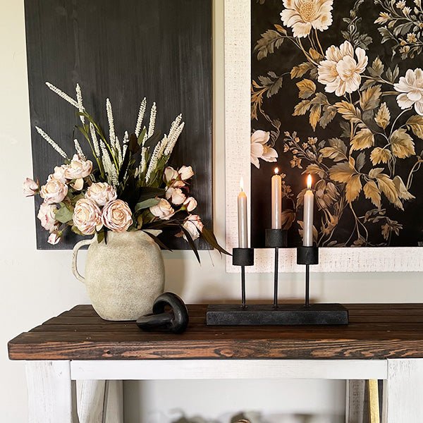 Distressed Black Metal Candle Holder - themonogram manor 