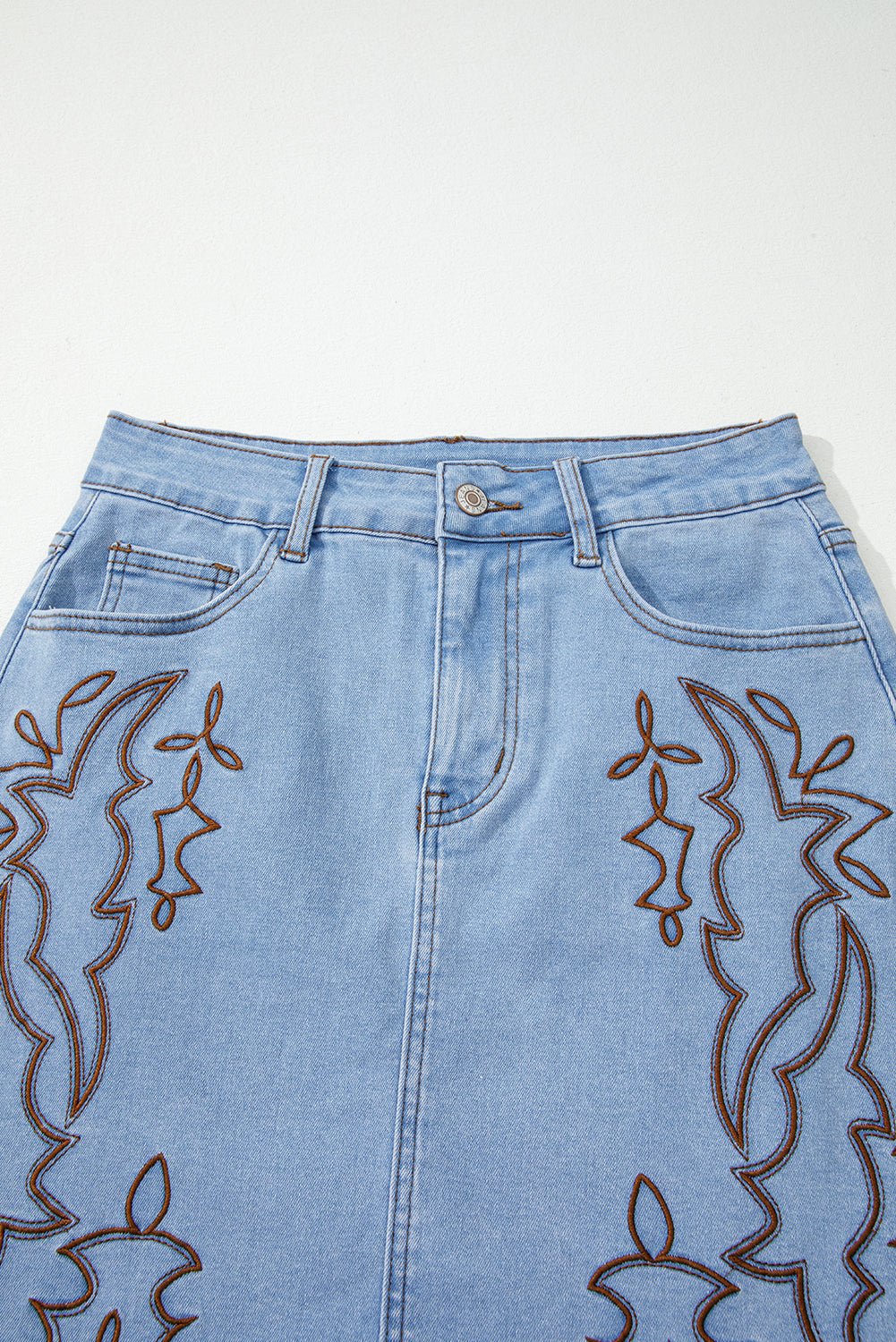 Western Embroidered Denim Mini Skirt - themonogram manor 