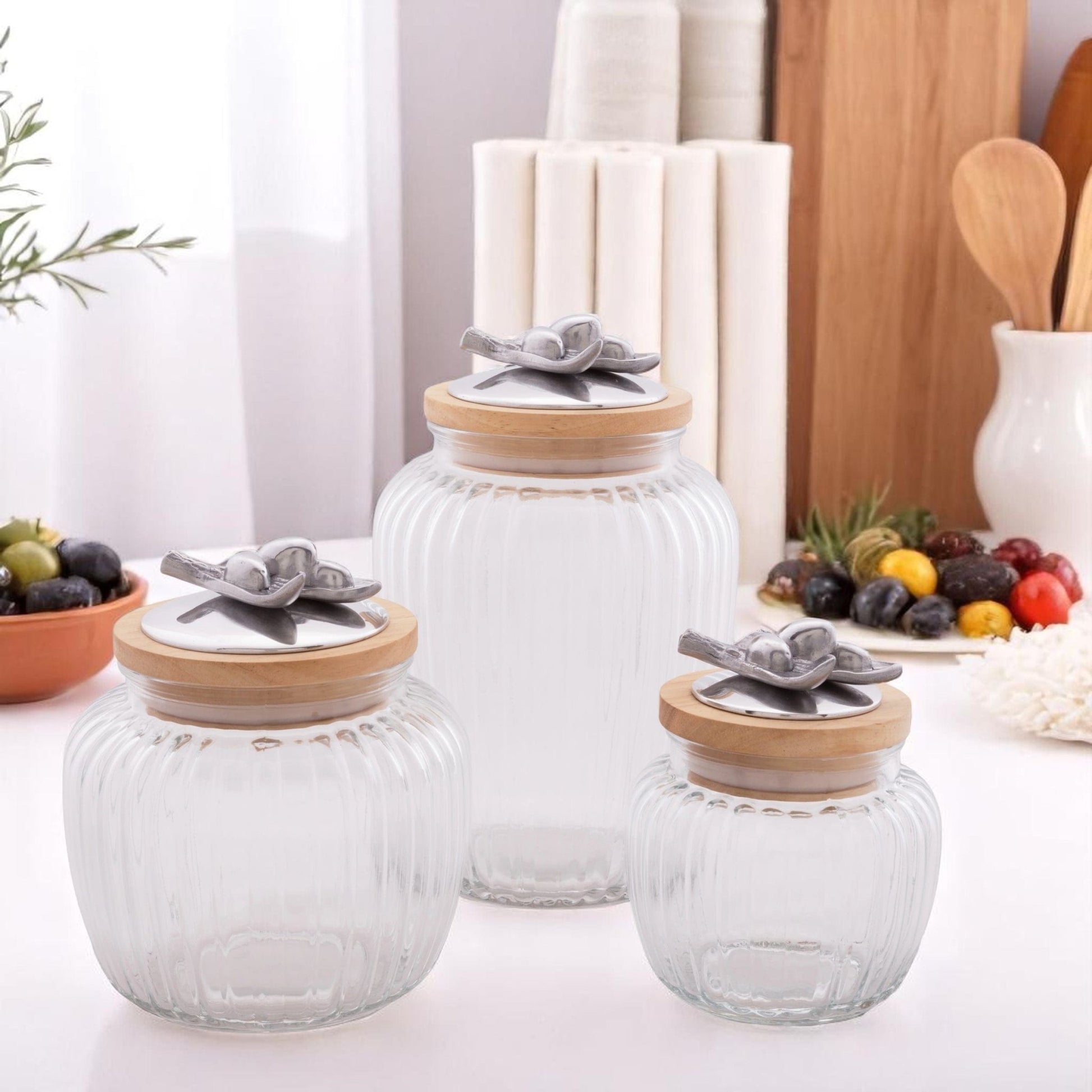 Olive Knob Glass Canisters - themonogram manor 