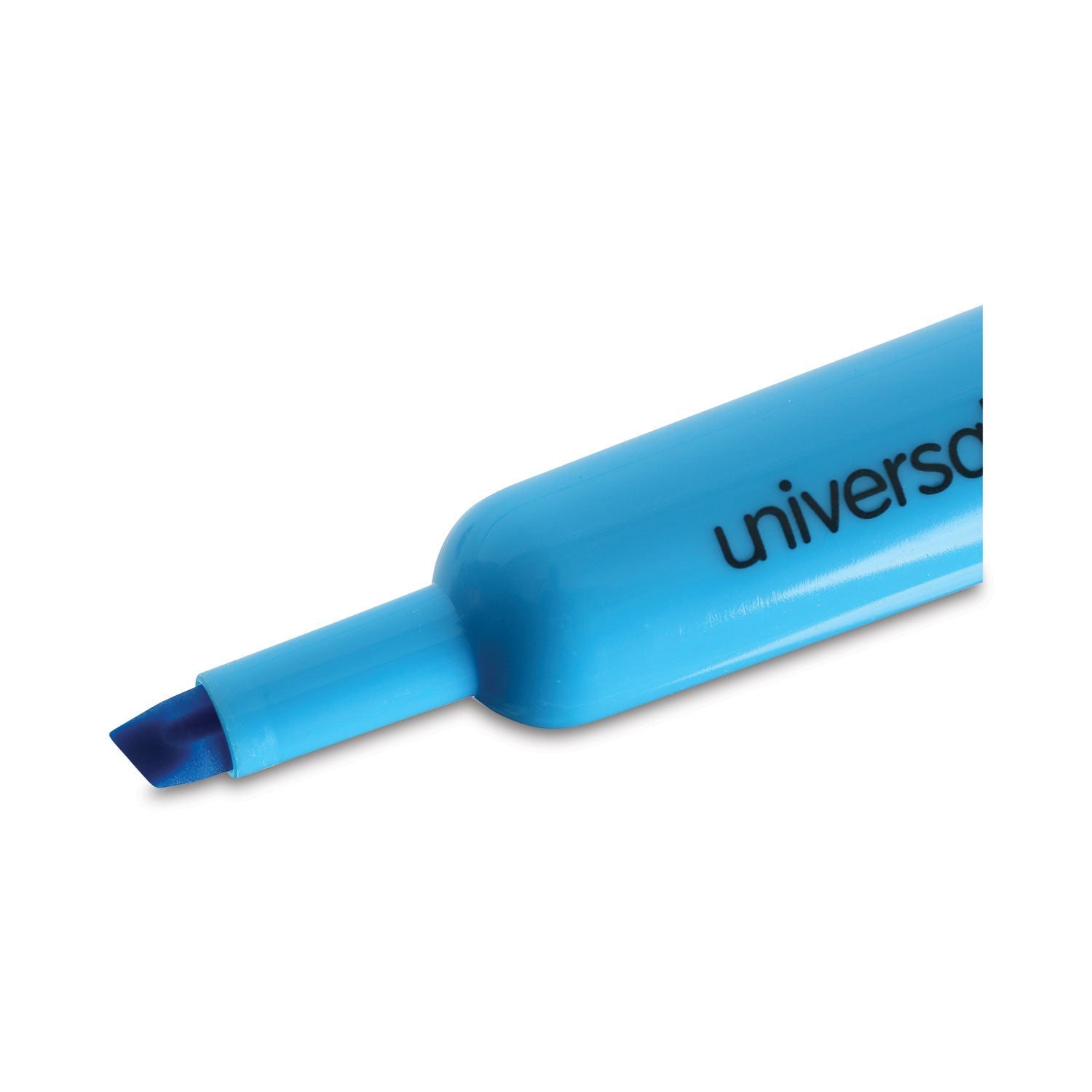 Universal Desk Highlighters, Fluorescent Blue Ink, Chisel Tip, Blue Barrel, Dozen - themonogram manor 
