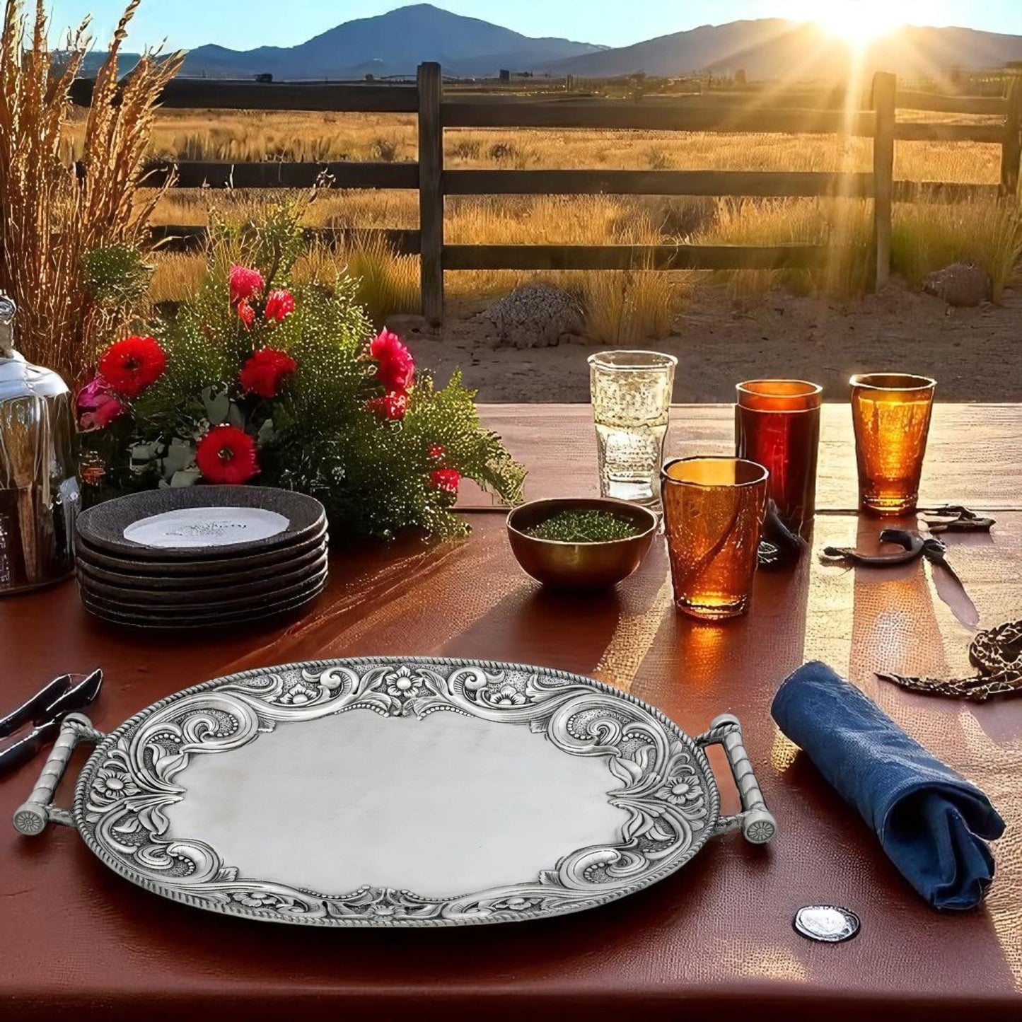 Western Leather Serving Tray - themonogram manor 