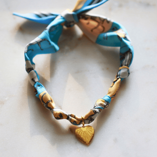 Scarf Necklace ~ Blue Horse Pattern - themonogram manor 