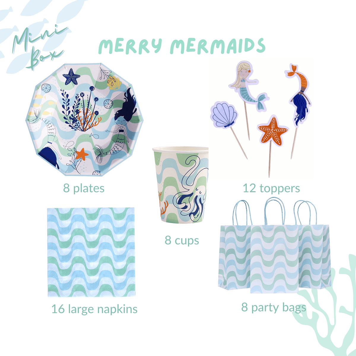 Merry Mermaids Party Supplies in a Box - themonogram manor 
