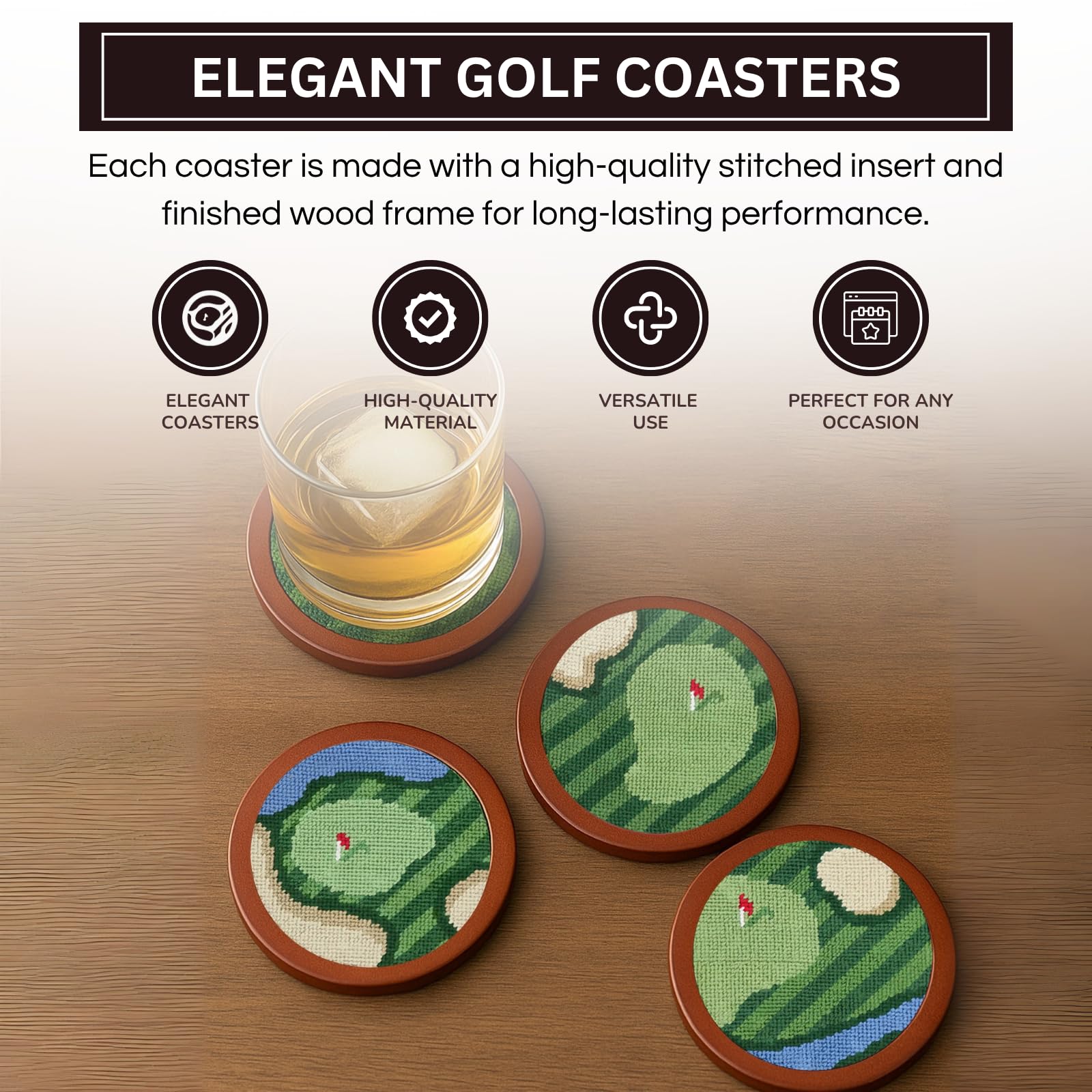 Golf Coasters, Durable Wooden Drink Coasters with Holder - themonogram manor 