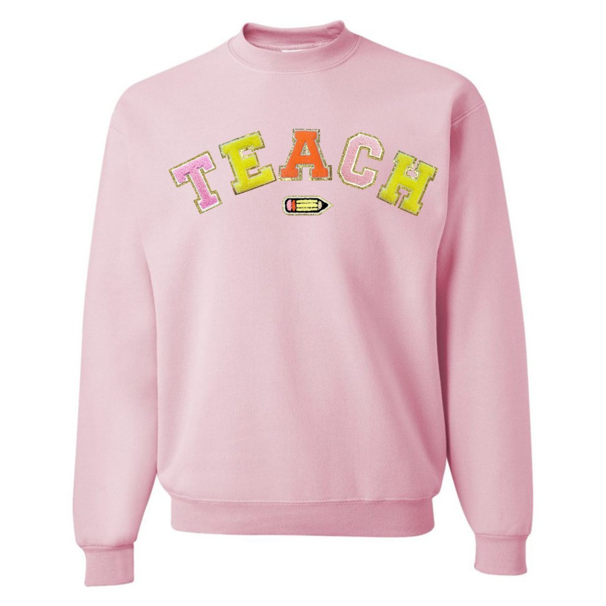 Teach Pencil Letter Patch Crewneck Sweatshirt - themonogram manor 