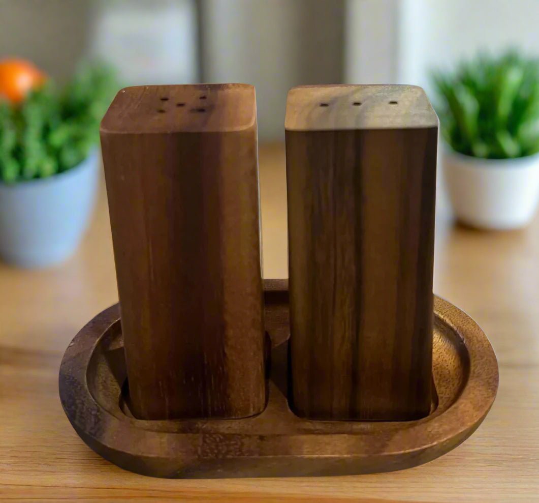 Salt & Pepper Shakers on an Acacia Wood Base - themonogram manor 
