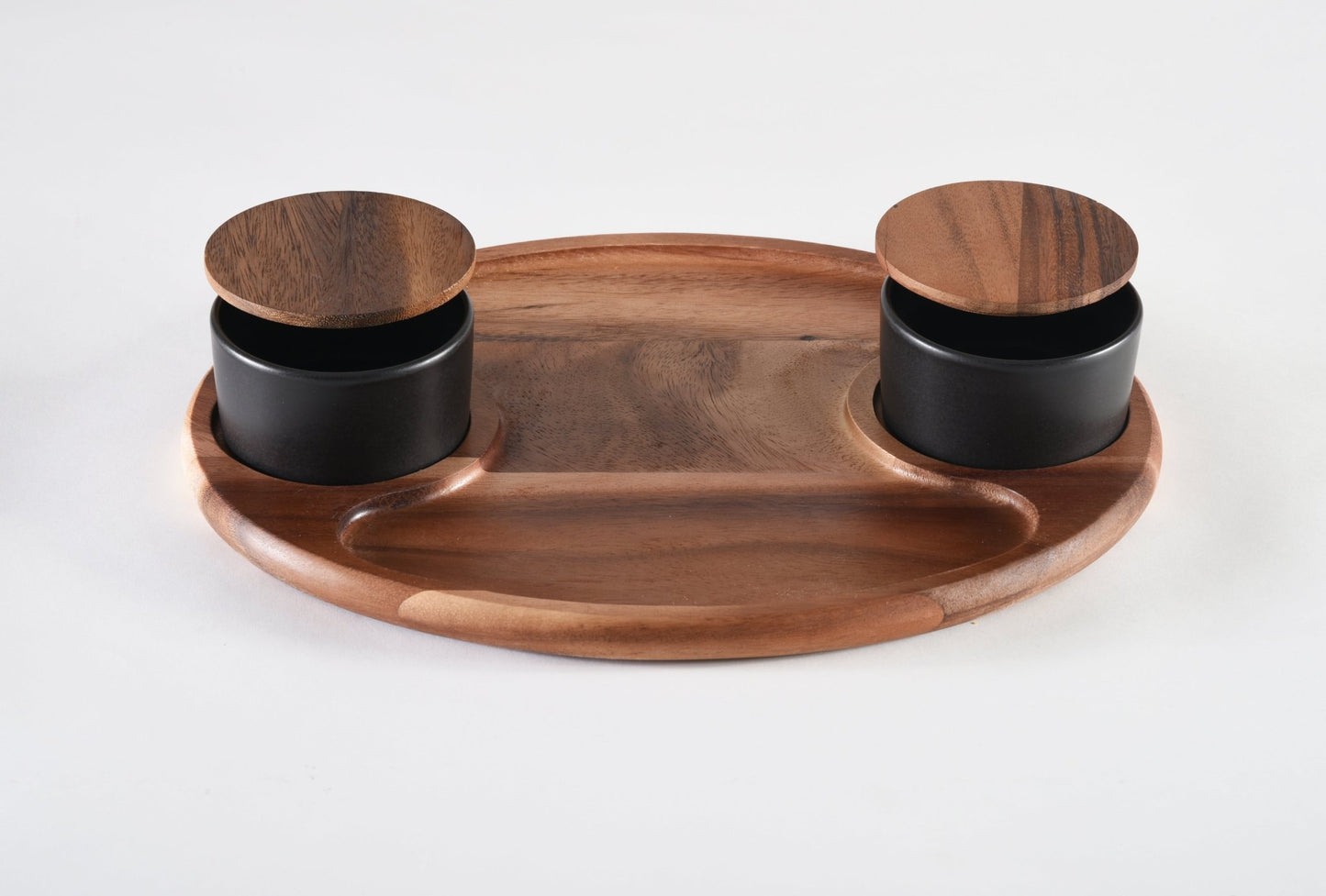 Charcuterie / Serving Tray w/ 2 Ceramic Bowls w/ Lids - themonogram manor 