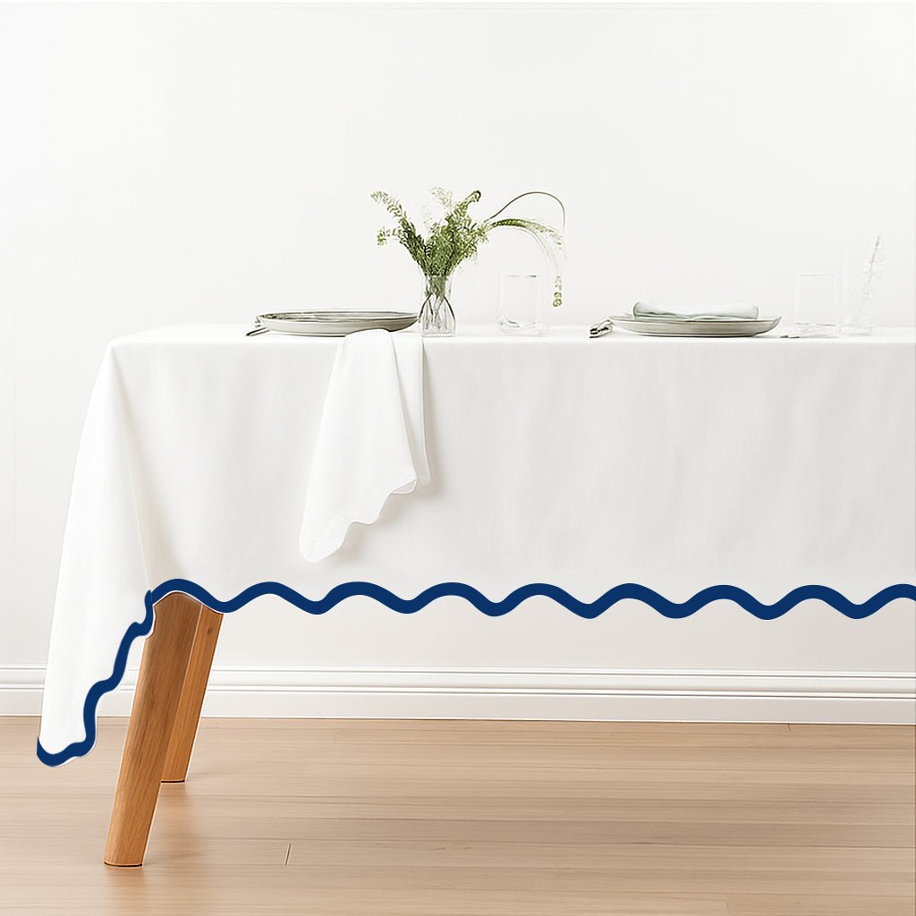 Applique Scalloped Embroidery Cotton Table Cloth - themonogram manor 