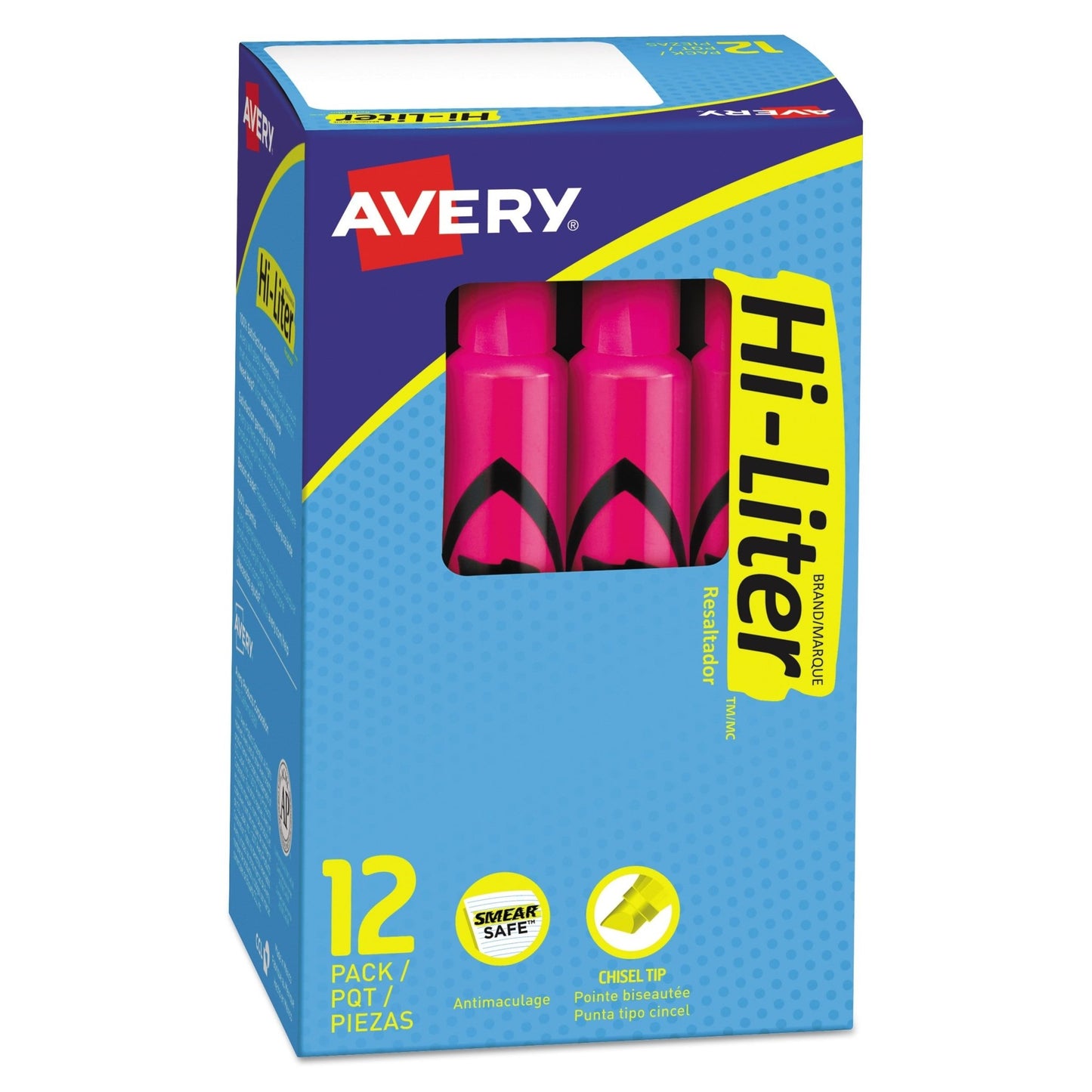 Avery HI - LITER Desk - Style Highlighters, Fluorescent Pink Ink, Chisel Tip, Pink/Black Barrel, Dozen - themonogram manor 