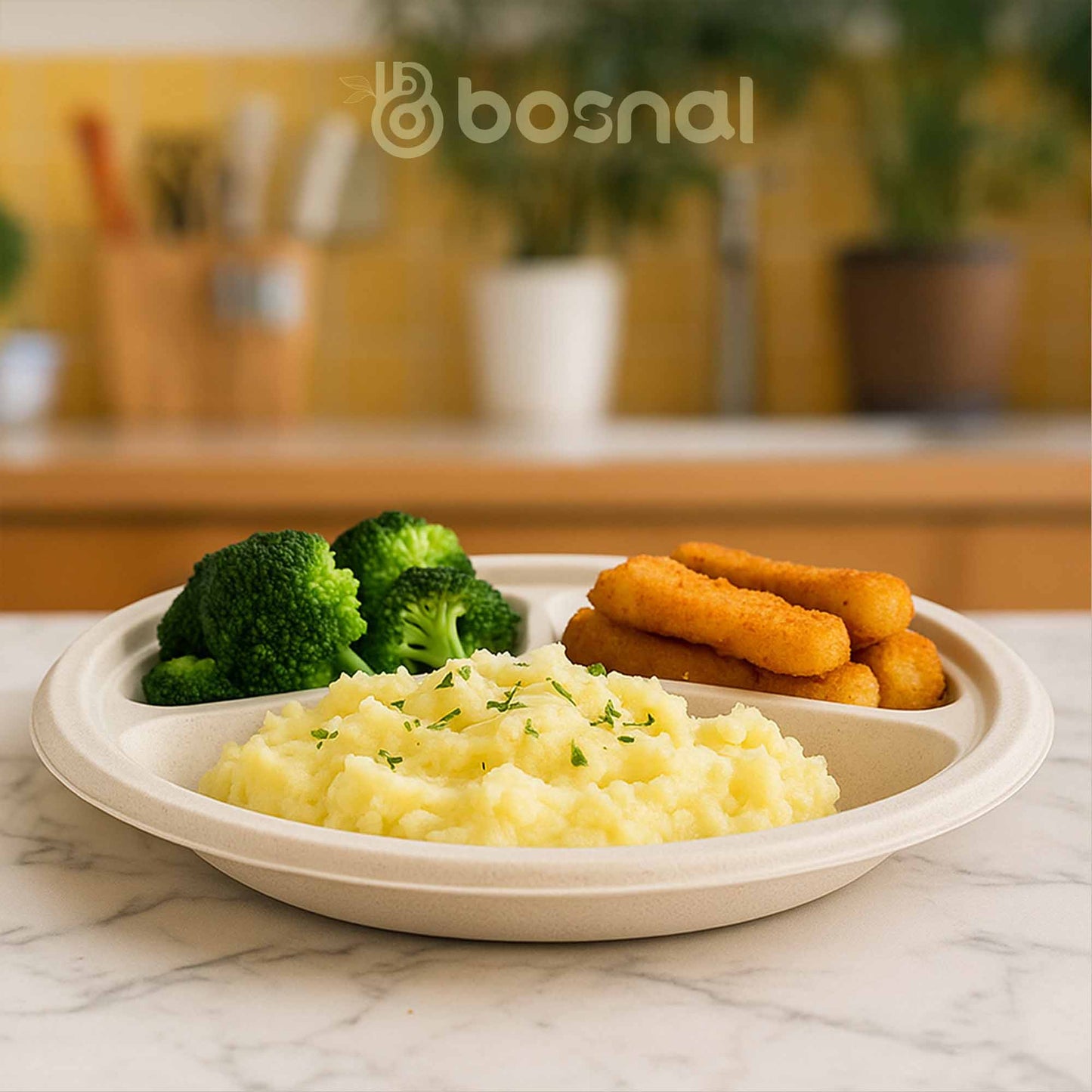 Bosnal - Sugarcane Bagasse Compostable Plates, 10 inch 3 - Compartment, Round - themonogram manor 