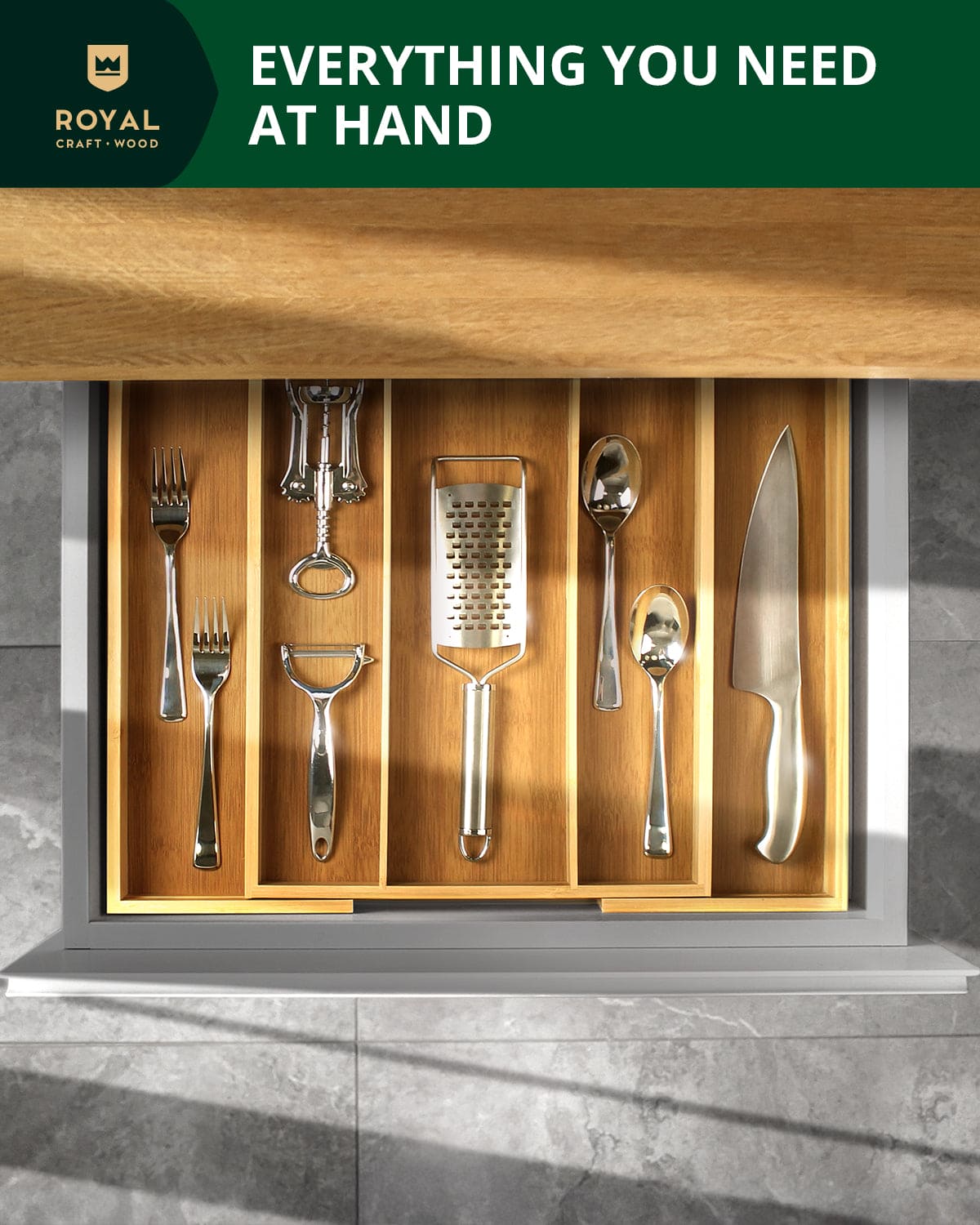 Utensil Drawer Organizer, Natural (5 Slots) - themonogram manor 