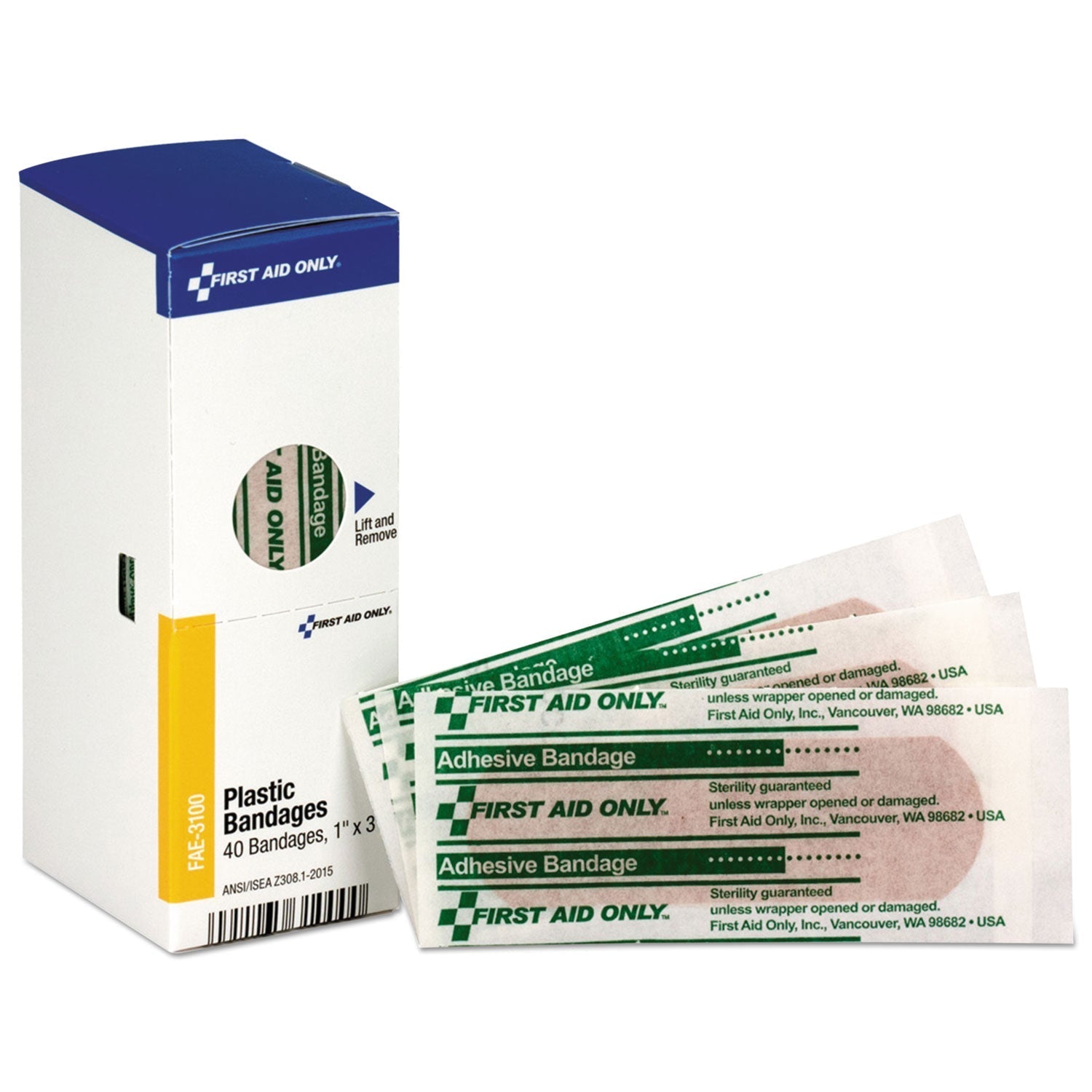 First Aid Only Refill for SmartCompliance General Business Cabinet, Plastic Bandages, 1 x 3, 40/Box - themonogram manor 