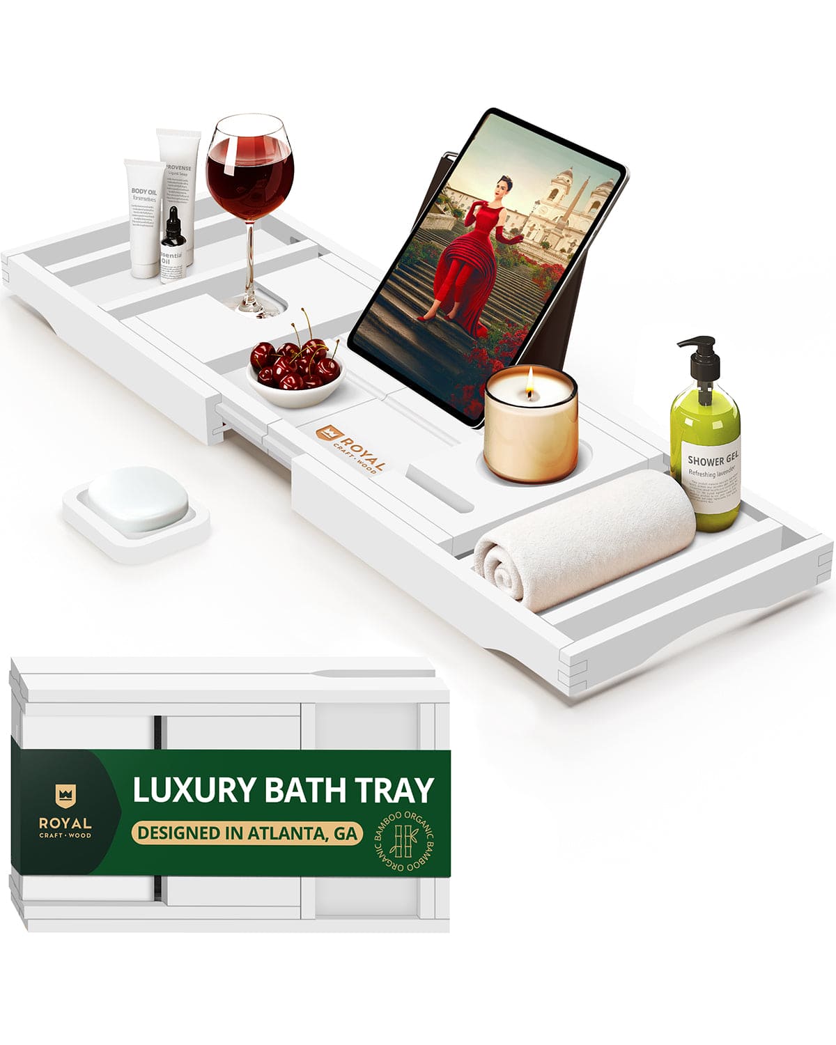 Bathtub Caddy Tray, White - themonogram manor 