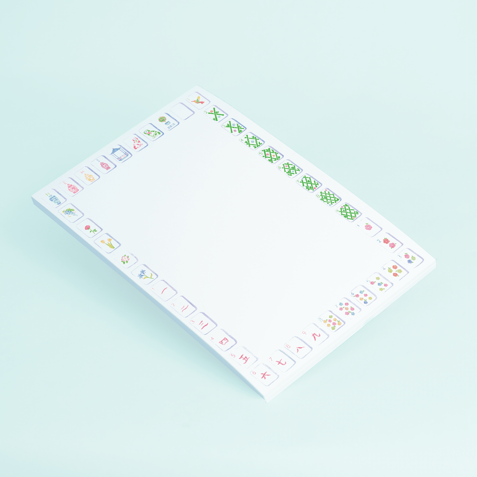 Sunset Mahjong Tiles Border Notepad - themonogram manor 