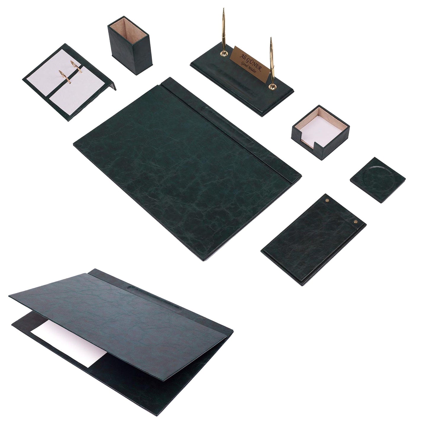 MOOG Leather Desk Set - Green - 9 PCS - themonogram manor 
