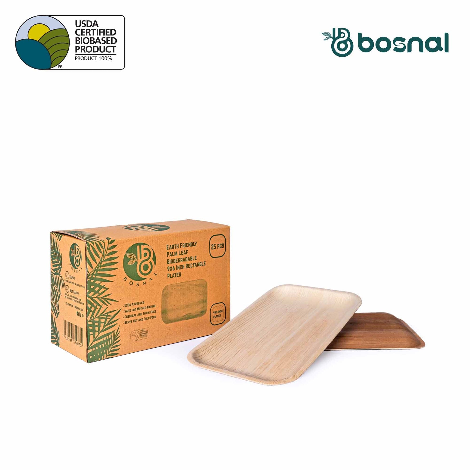 Bosnal - Palm Leaf Biodegradable Plates, 9 x 6 inch Rectangle - themonogram manor 