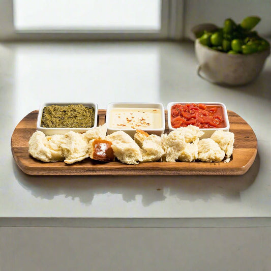 Charcuterie / Serving Tray w/ 3 Square Ceramic Bowls - themonogram manor 