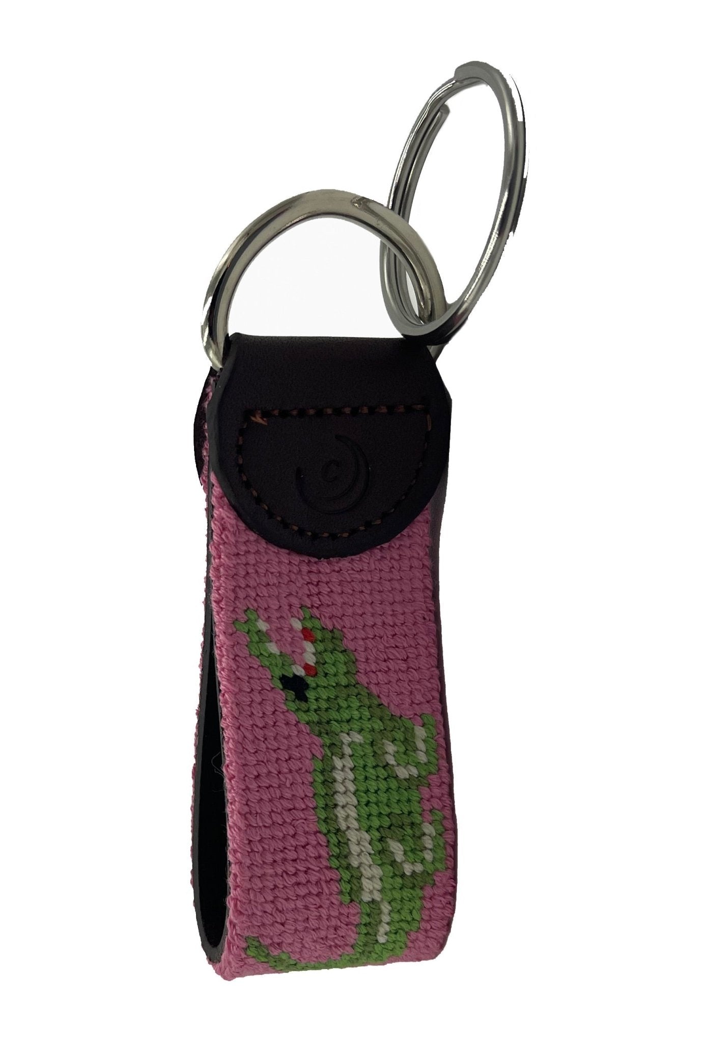 Key Fob - Pink Alligator Hand - stitched Needlepoint - themonogram manor 