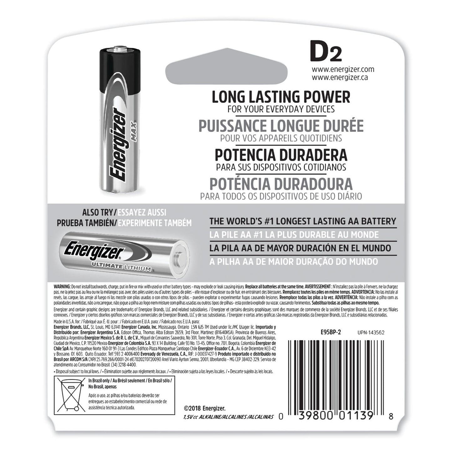 Energizer MAX Alkaline D Batteries, 1.5 V, 2/Pack - themonogram manor 
