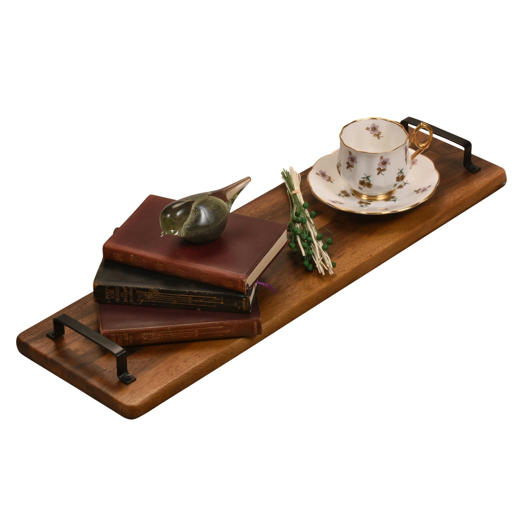 Acacia Serving Trays with Metal Handles - themonogram manor 