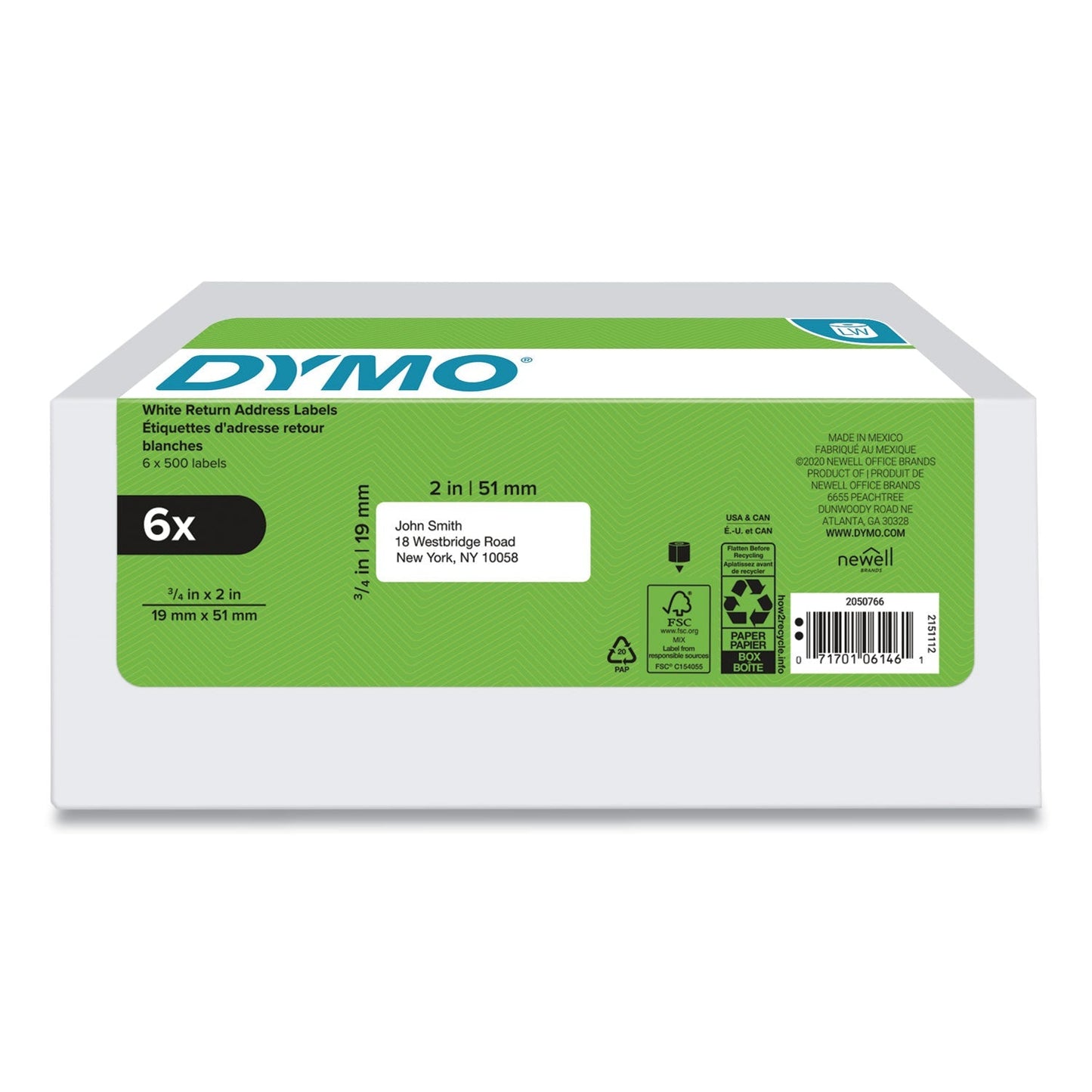 DYMO LW Address Labels, 0.75" x 2", White, 500 Labels/Roll, 6 Rolls/Pack - themonogram manor 