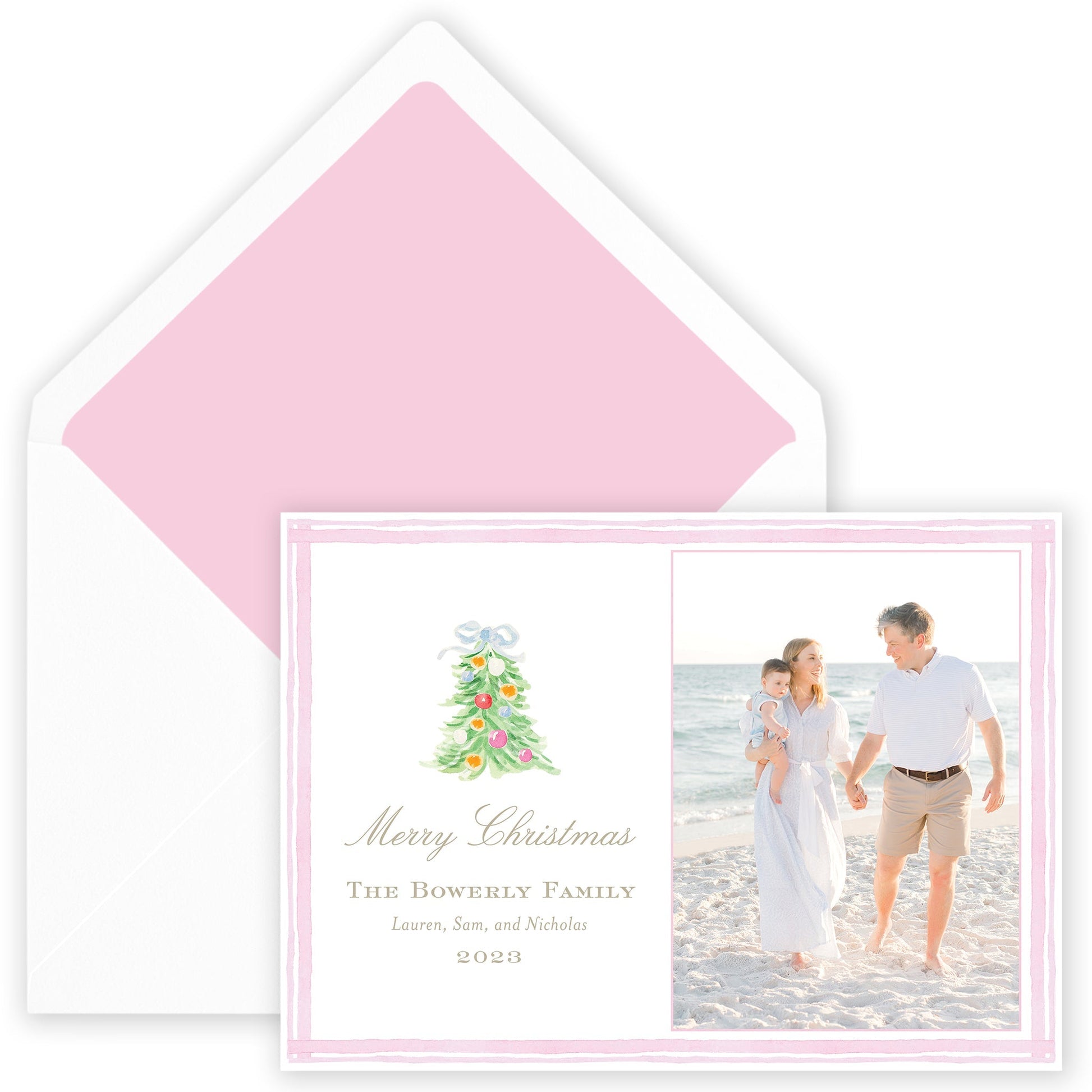 oh, christmas tree pink horizontal holiday card - themonogram manor 