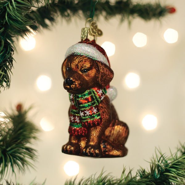 Holiday Chocolate Labrador Pup Ornament - themonogram manor 
