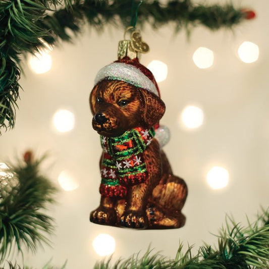 Holiday Chocolate Labrador Pup Ornament - themonogram manor 