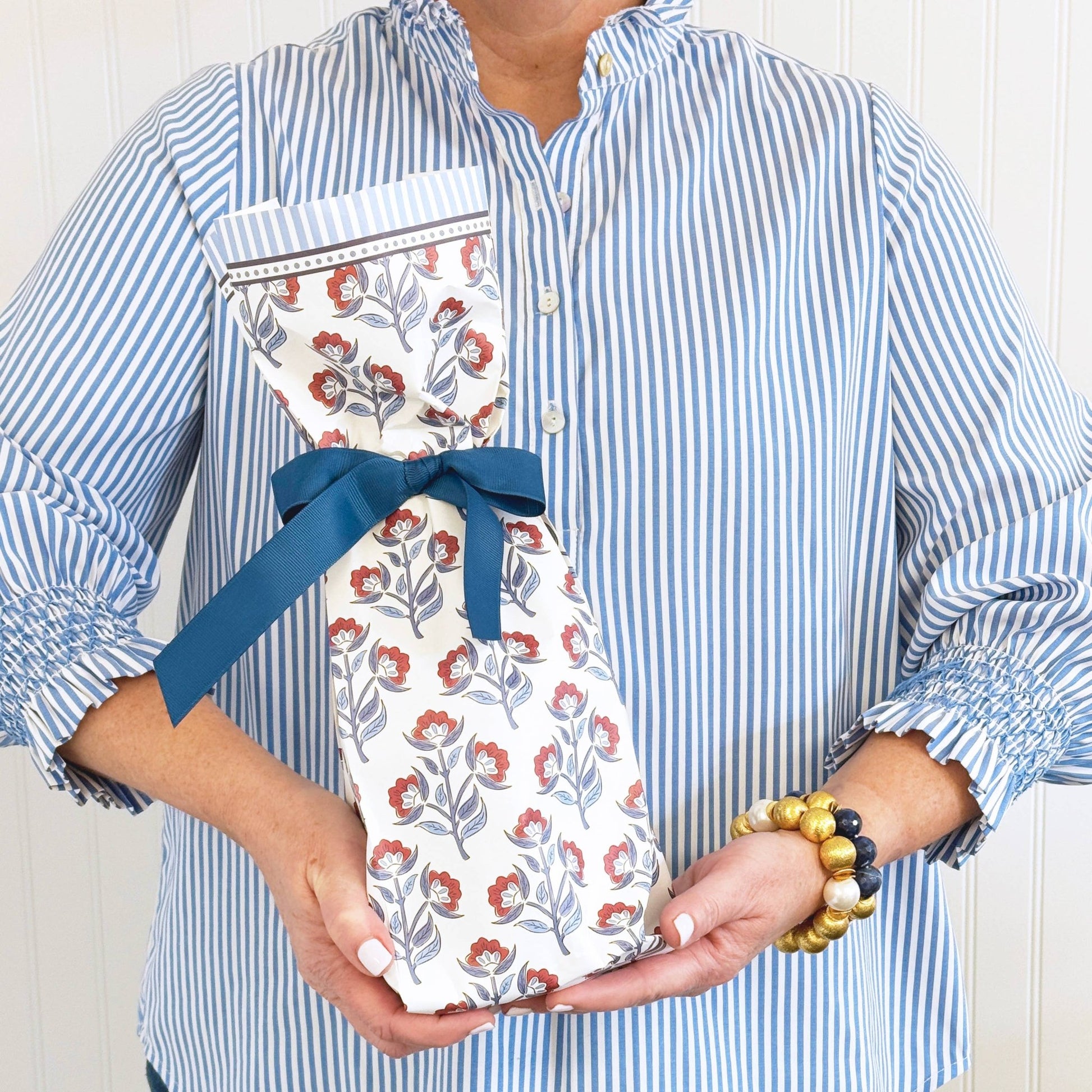 In Stock Paper Wine Bags | Red Floral Block Print - themonogram manor 