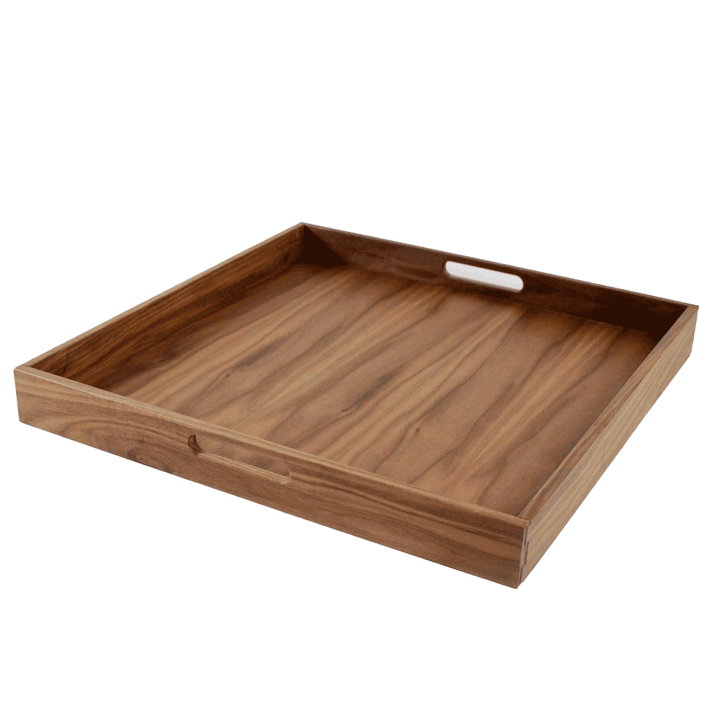 20 x 20 Inch Square Walnut Wood Serving and Coffee Table Tray with Handles - themonogram manor 