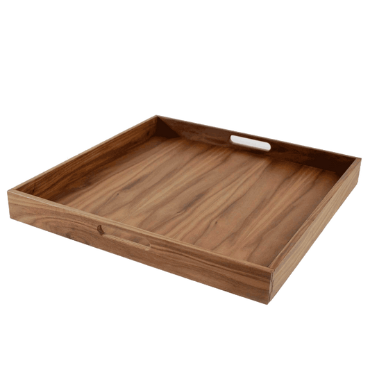 20 x 20 Inch Square Walnut Wood Serving and Coffee Table Tray with Handles - themonogram manor 