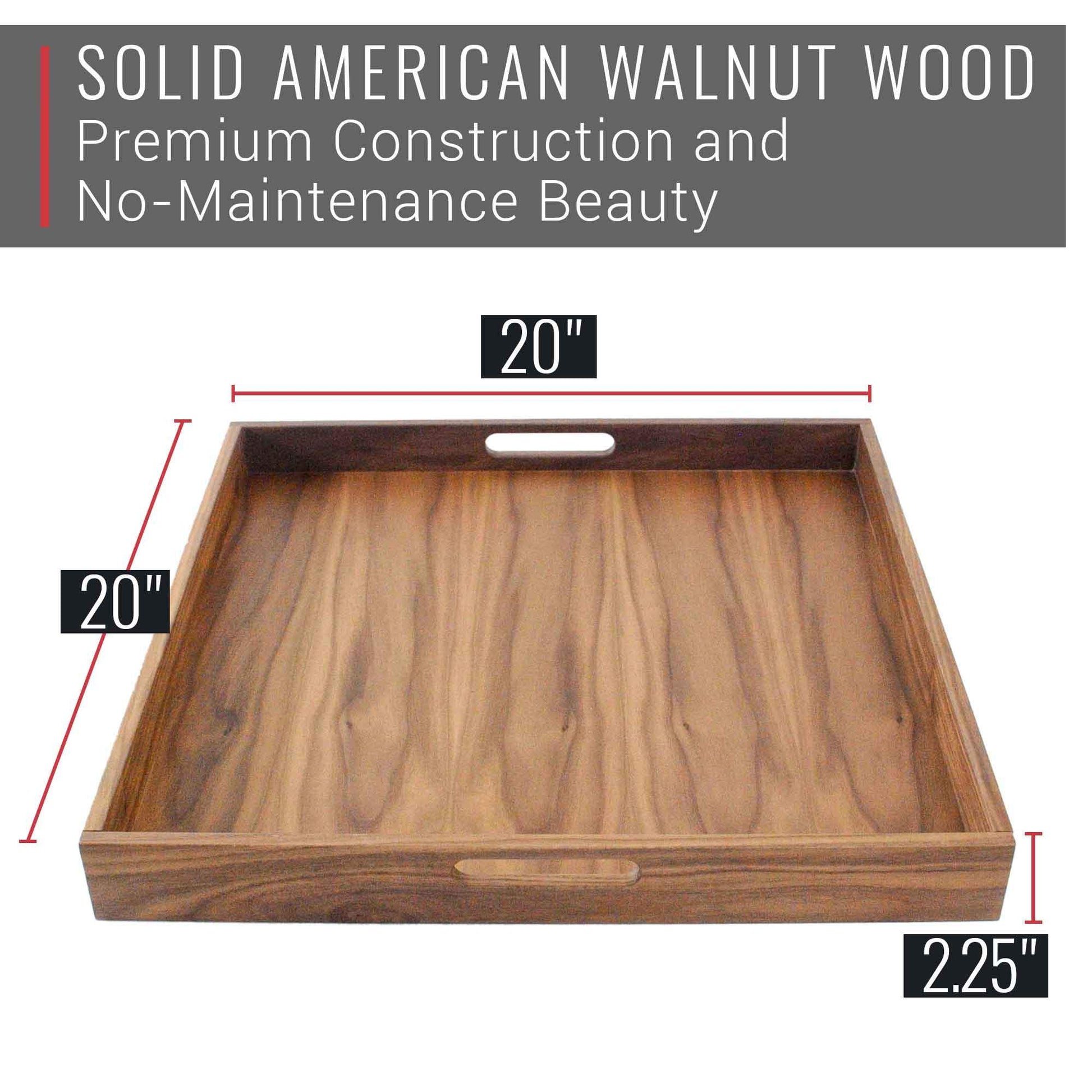 20 x 20 Inch Square Walnut Wood Serving and Coffee Table Tray with Handles - themonogram manor 