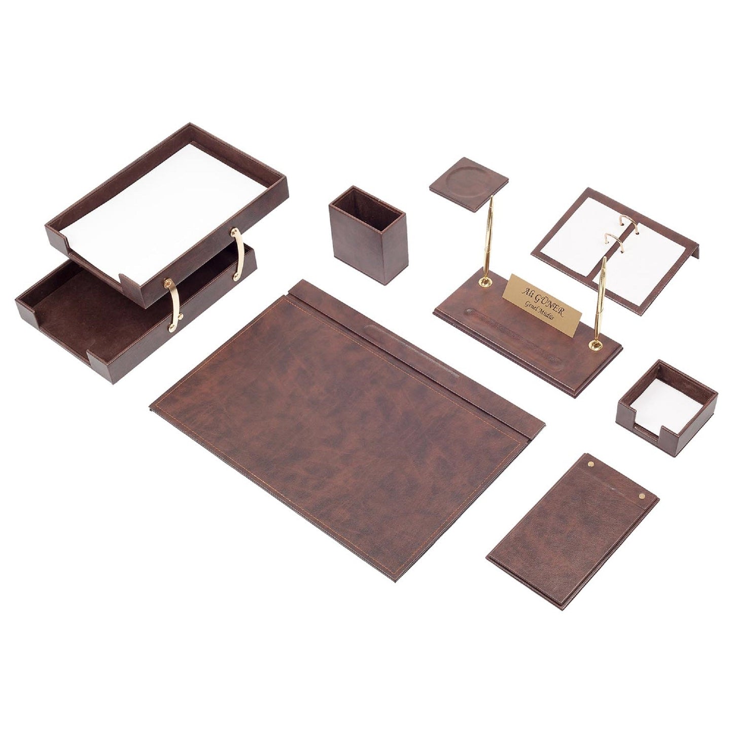 MOOG Leather Desk Set - Double Document Tray - Blue - 10 PCS - themonogram manor 