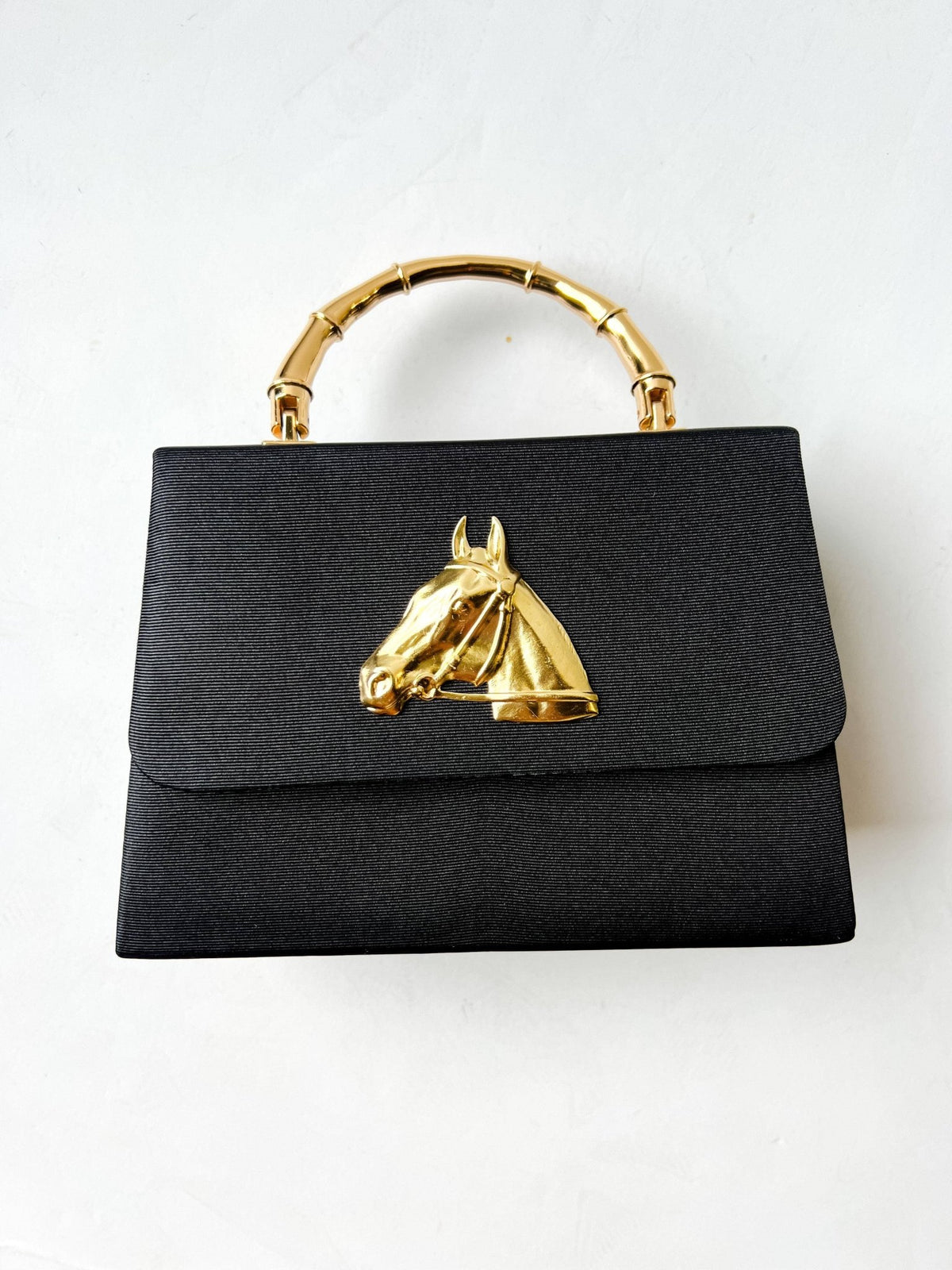 Black Faille Lulu with Gold Handle Handbag - Gold Charms- WS - themonogram manor 