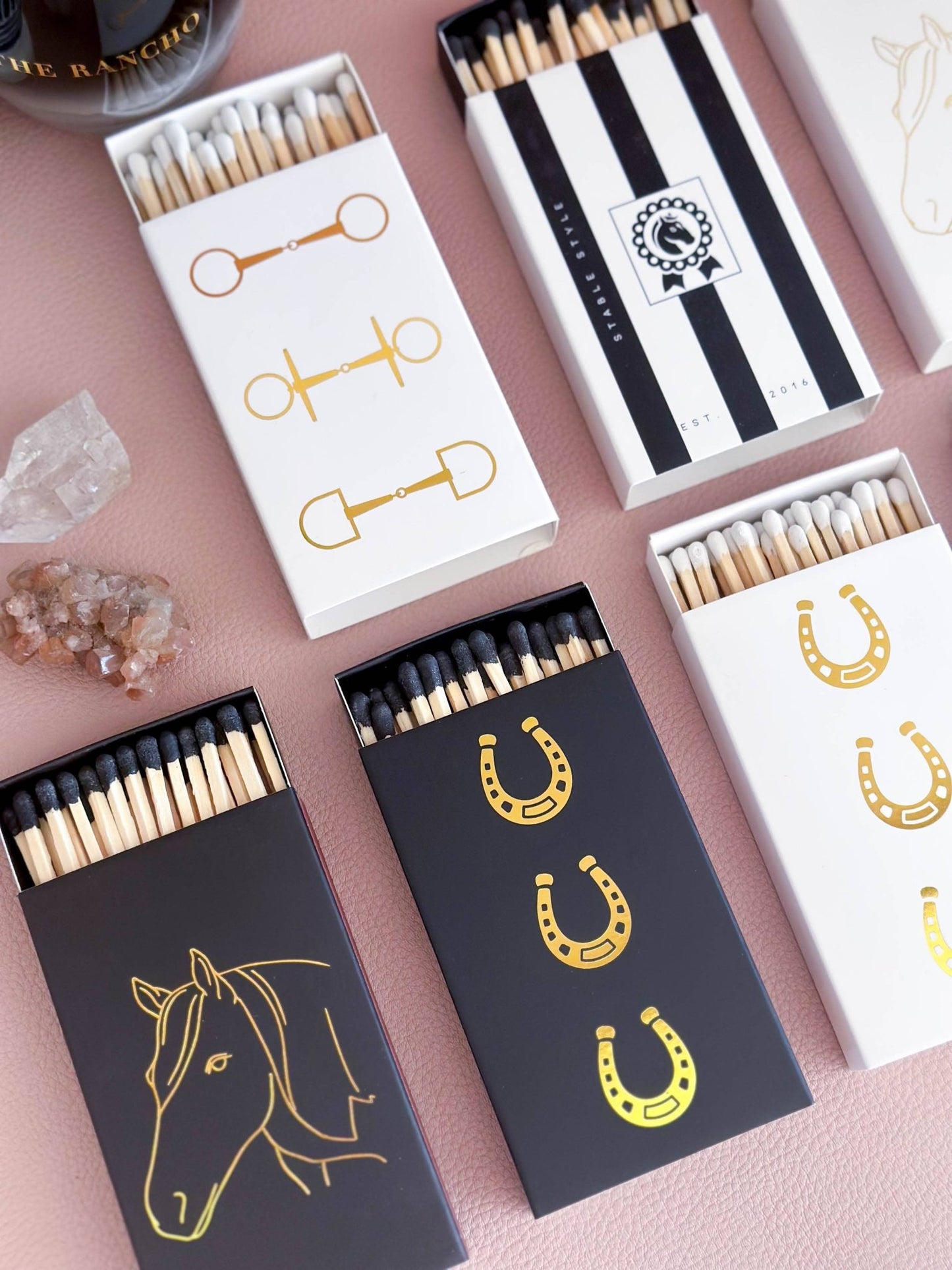 Black Oversized Horseshoe Matches with Gold Foil - themonogram manor 