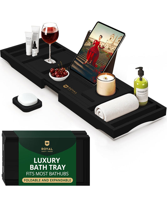 Foldable Bathtub Caddy Tray, Black - themonogram manor 
