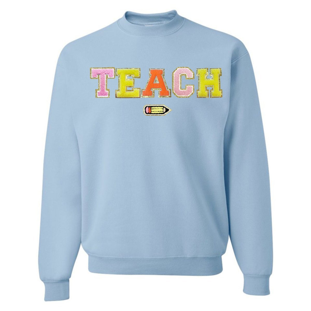 Teach Pencil Letter Patch Crewneck Sweatshirt - themonogram manor 