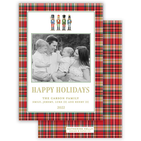 nutcracker plaid border portrait christmas card - themonogram manor 