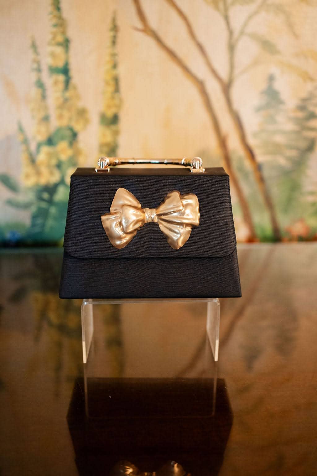 Black Faille Lulu with Gold Handle Handbag - Gold Charms- WS - themonogram manor 