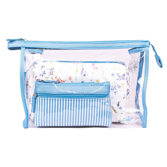 Nora Travel Cosmetic Set Blue/Multi 12x8.25x3.5 Set of 3 - themonogram manor 