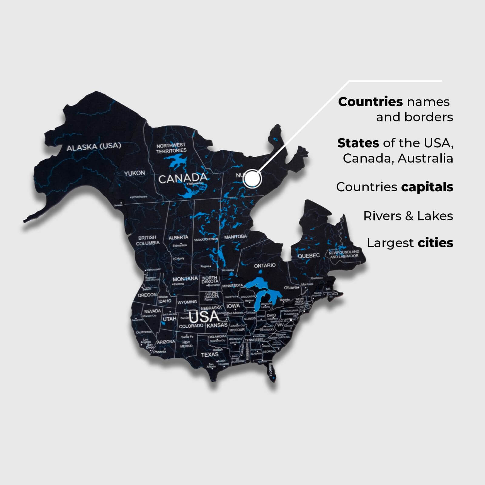 2D Wooden World Map Midnight - themonogram manor 