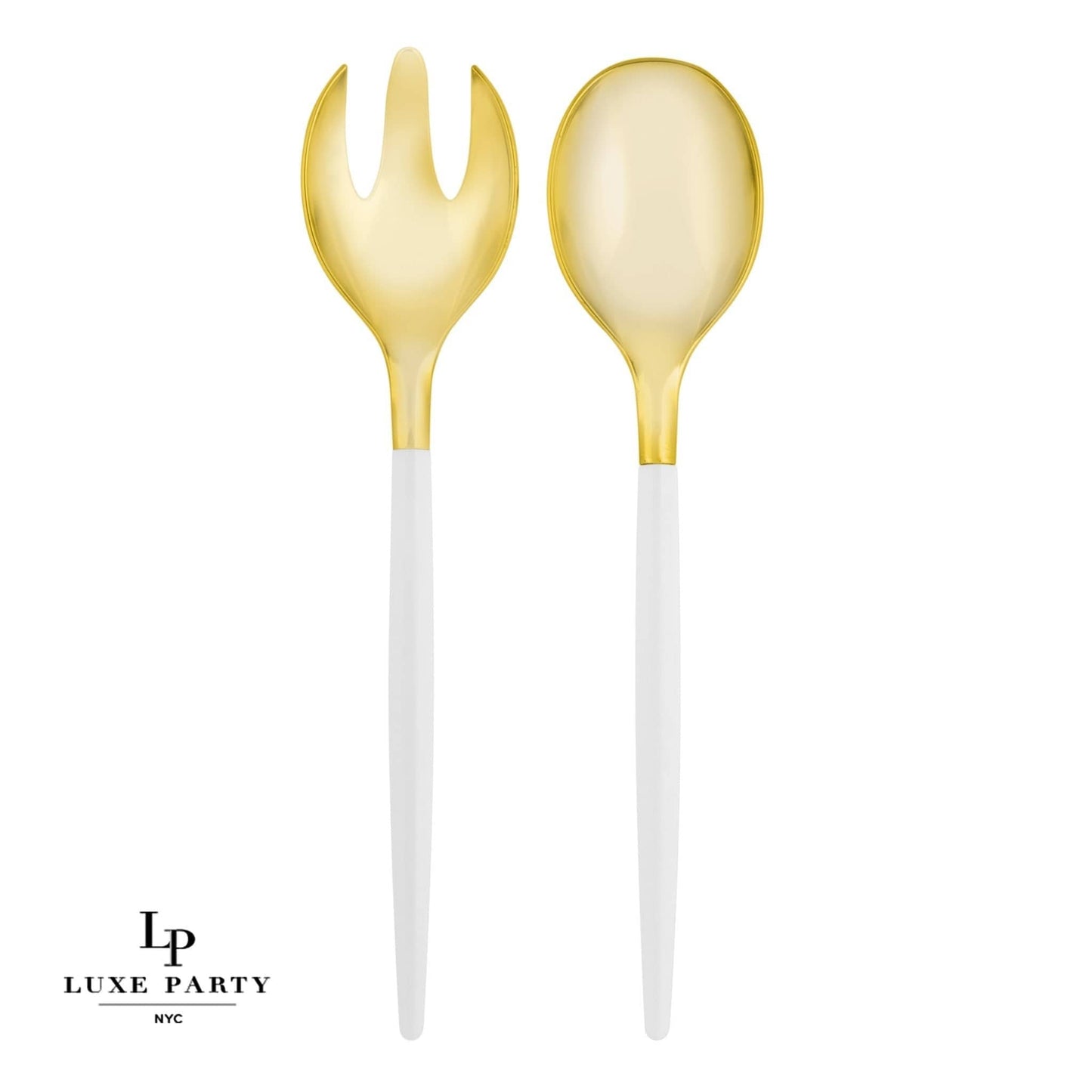 White / Gold Plastic Serving Fork • Spoon Set - themonogram manor 