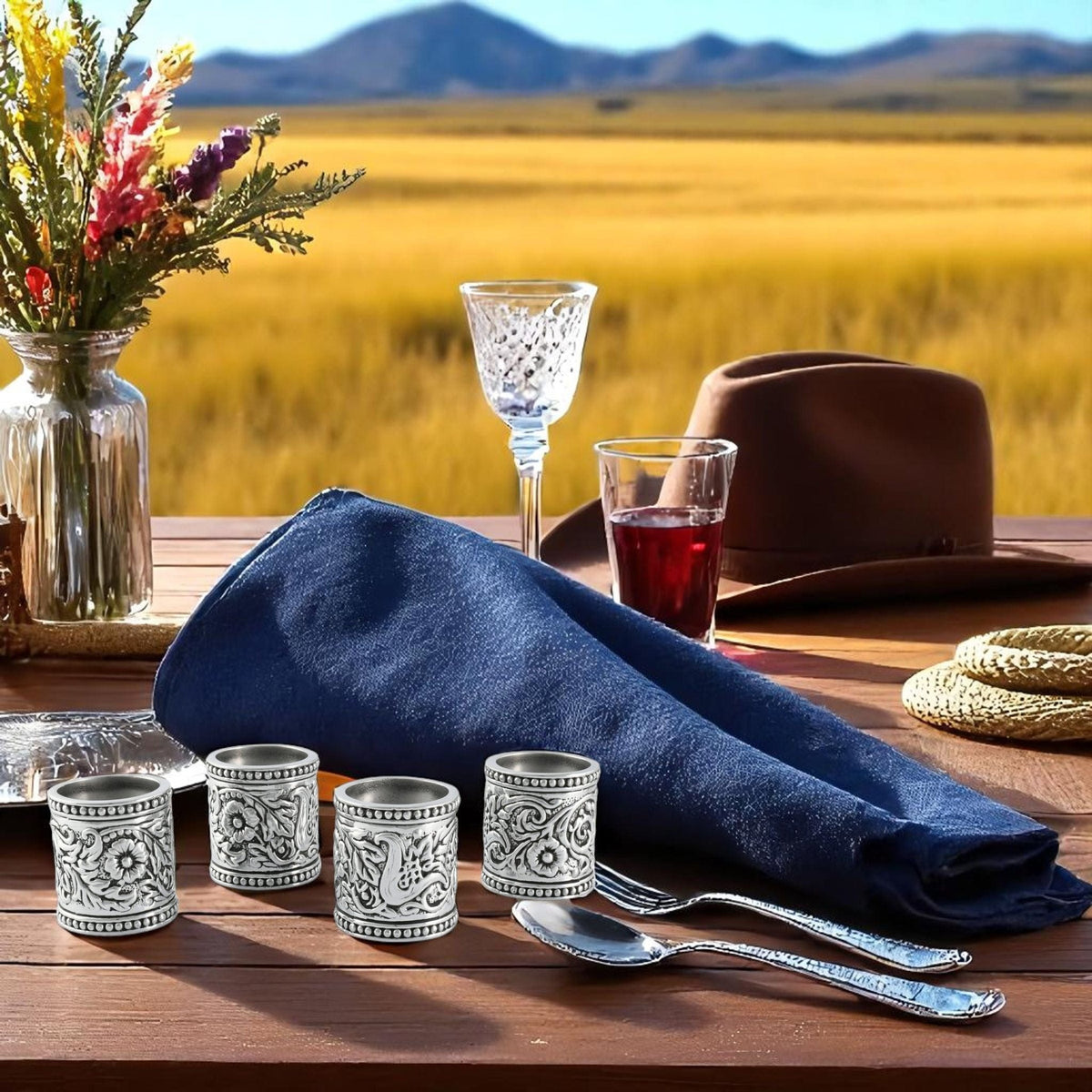 Concho Pattern Napkin Rings Set of 4 - themonogram manor 