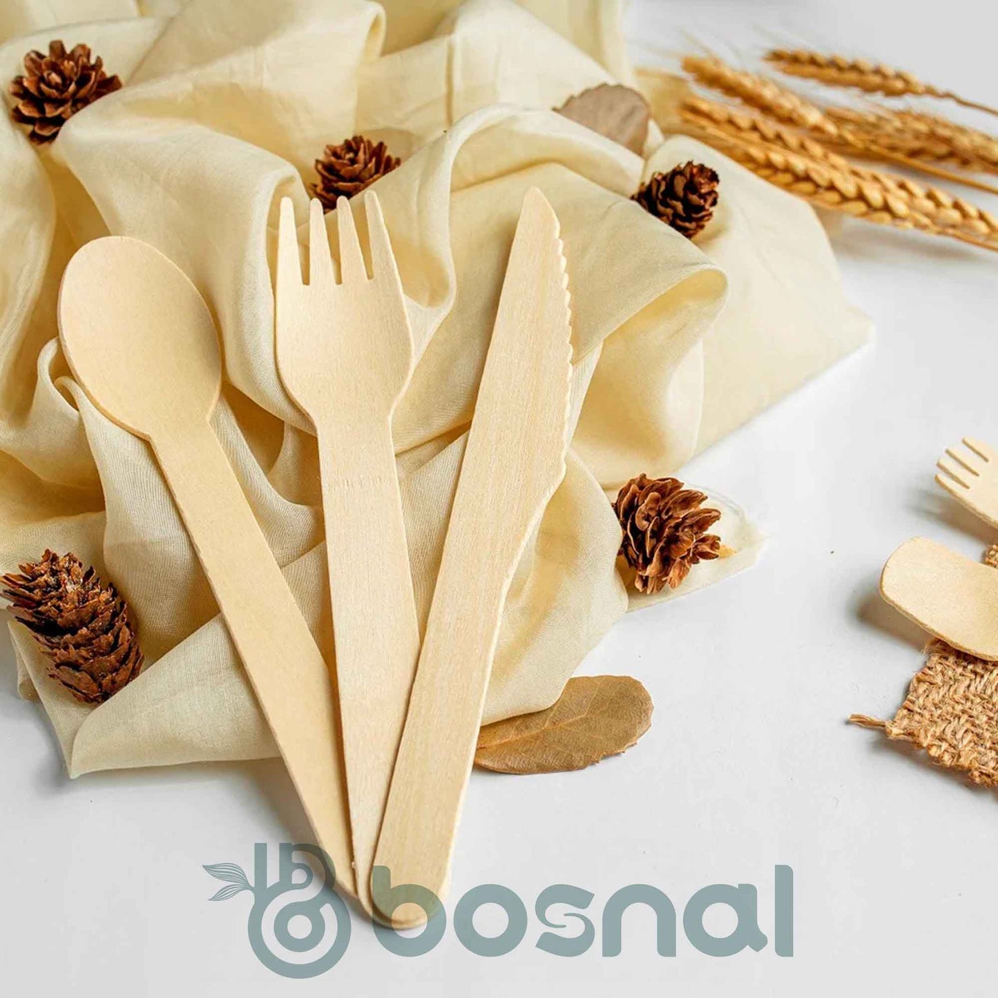 Bosnal – Wooden Disposable Cutlery Set, 6.5 inch, 100 Pcs - themonogram manor 