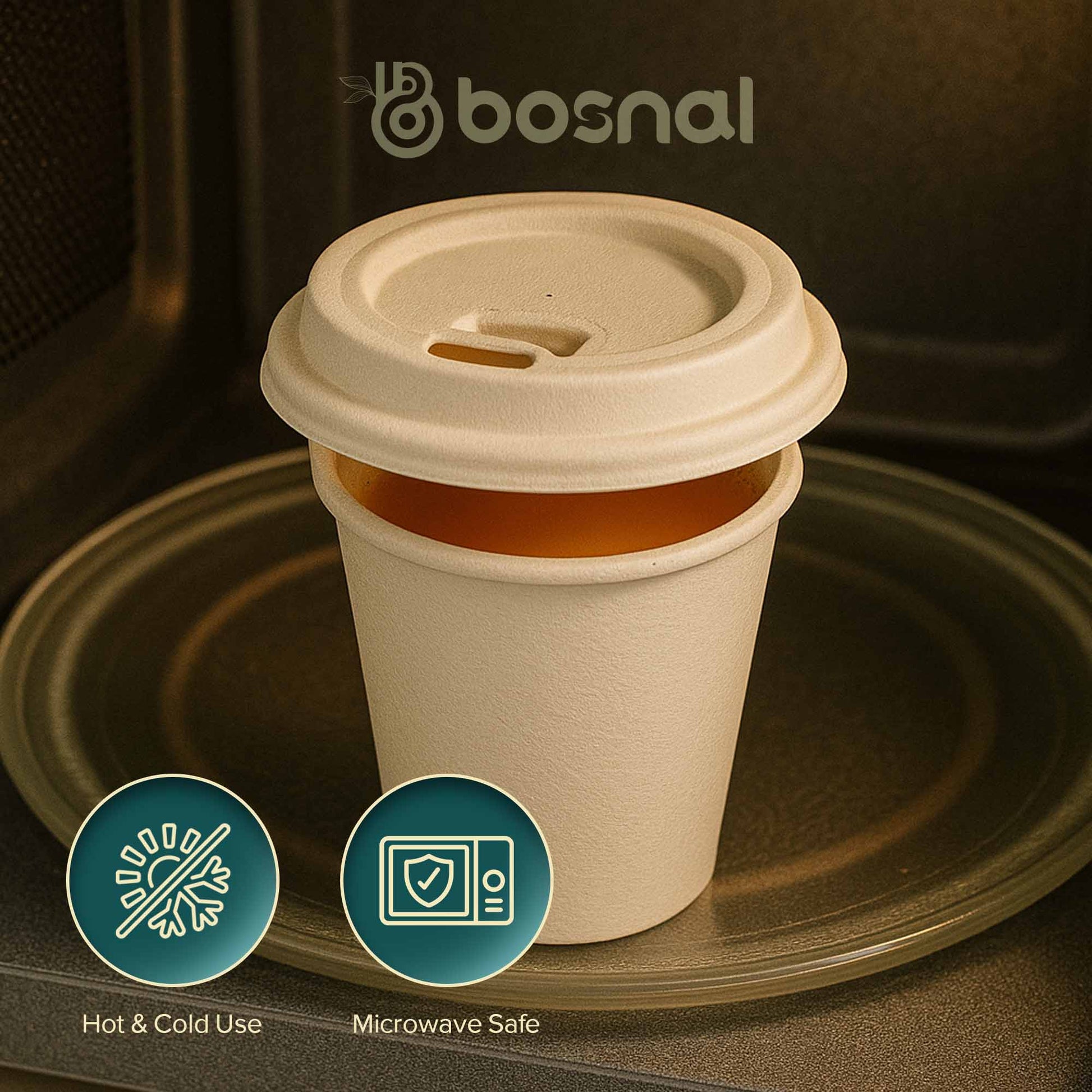 Bosnal - Sugarcane Bagasse Compostable Lids for 8 Oz Cups – Case of 20 (500 Pcs) - themonogram manor 