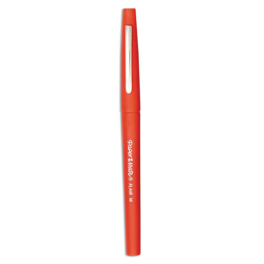 Paper Mate Point Guard Flair Felt Tip Porous Point Pen, Stick, Bold 1.4 mm, Red Ink, Red Barrel, 36/Box - themonogram manor 