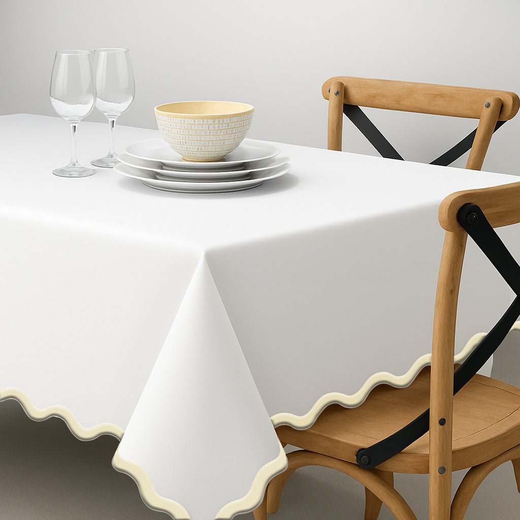 Applique Scalloped Embroidery Cotton Table Cloth - themonogram manor 