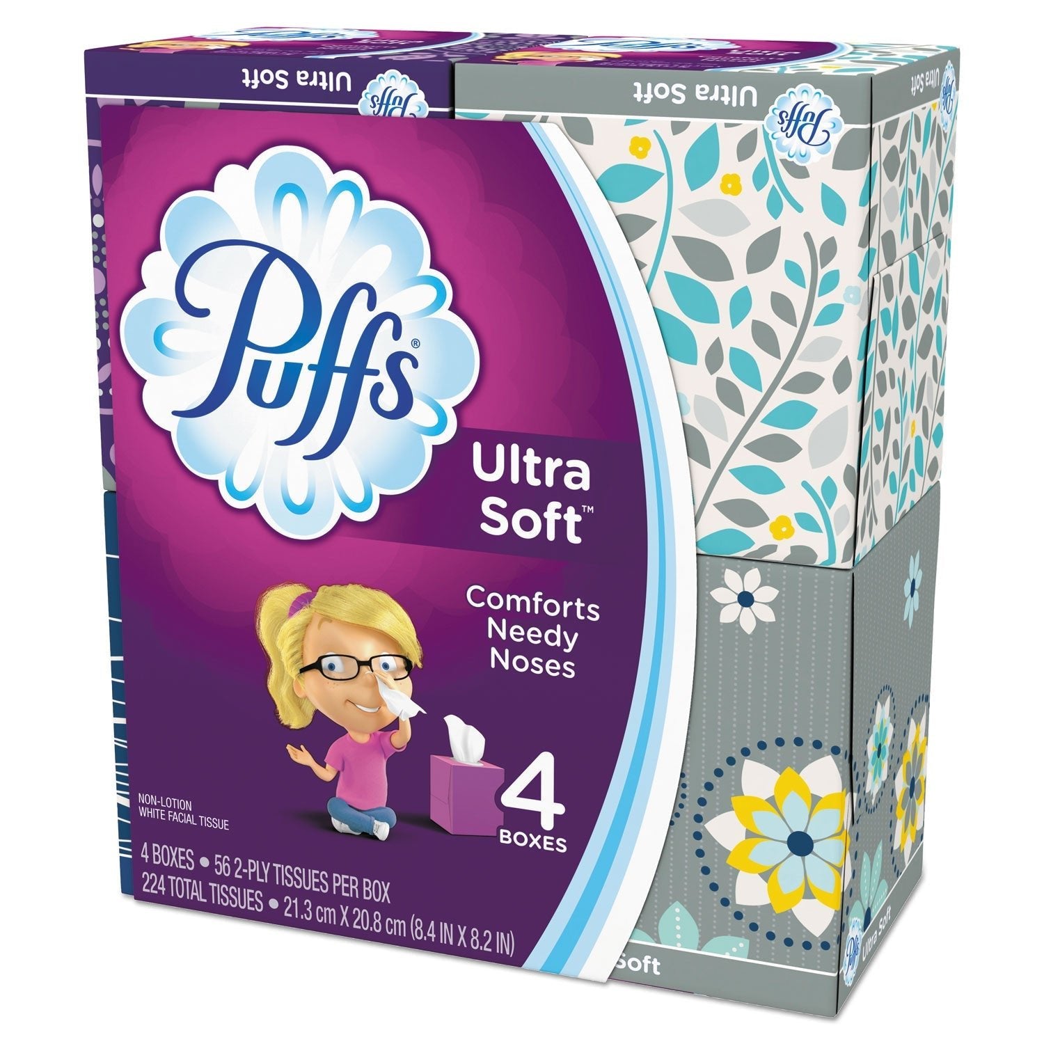Puffs Ultra Soft Facial Tissue, 2 - Ply, White, 56 Sheets/Box, 4 Boxes/Pack, 6 Packs/Carton - themonogram manor 